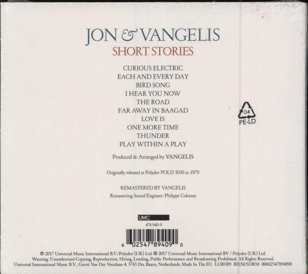 Jon & Vangelis Short Stories - Sealed UK CD album (CDLP) 602547894090