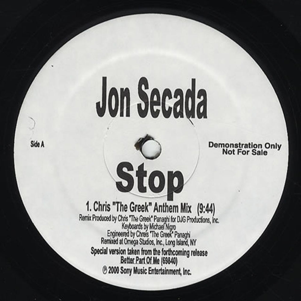 Jon Secada Stop - Chris The Greek Mix US Promo 12" vinyl single (12 inch record / Maxi-single) STOP-JONSECADA-