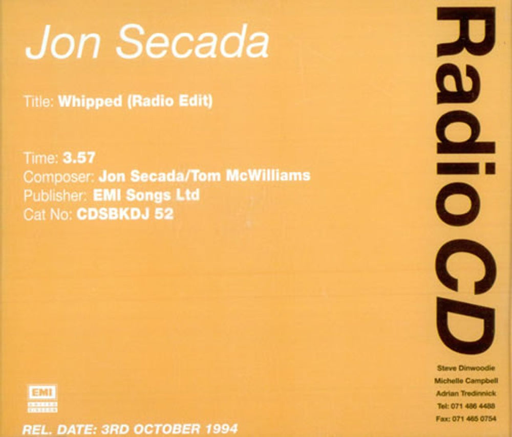 Jon Secada Whipped UK Promo CD single (CD5 / 5") CDSBKDJ52