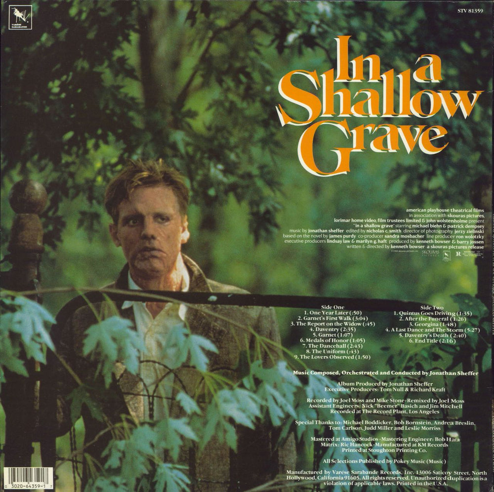 Jonathan Sheffer In A Shallow Grave US vinyl LP album (LP record) 030206435917