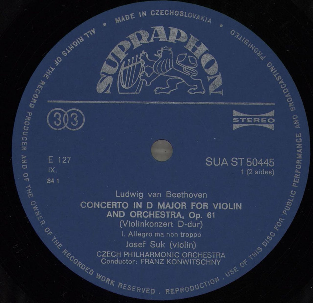 Josef Suk (1929-2011) Beethoven: Violin Concerto In D Major - 3rd Czech vinyl LP album (LP record) JVOLPBE750401