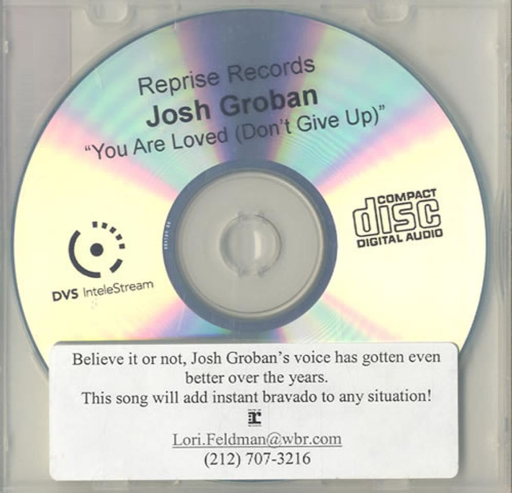 Josh Groban You Are Loved [Don't Give Up] US Promo CD-R acetate CDR ACETATE