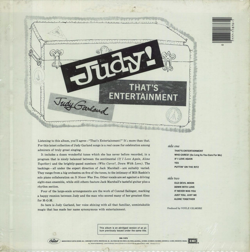 Judy Garland That's Entertainment US vinyl LP album (LP record) 077771187612