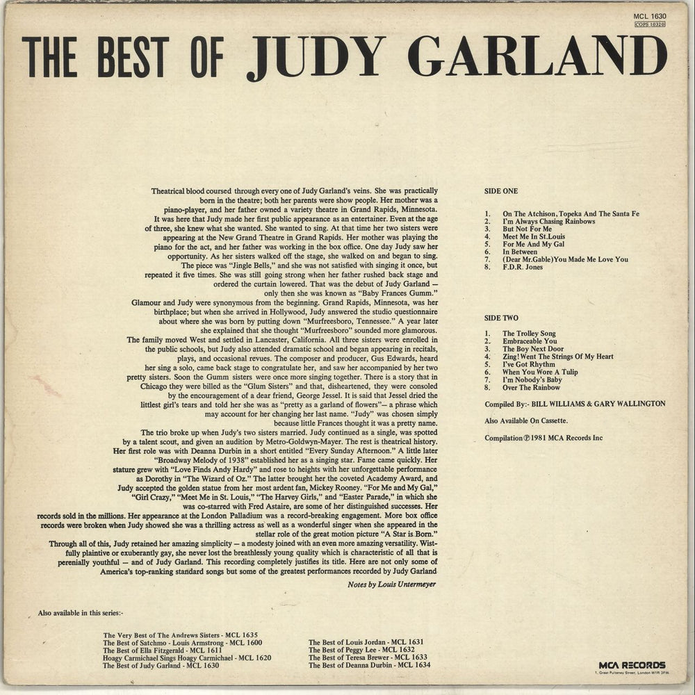 Judy Garland The Best Of Judy Garland UK vinyl LP album (LP record)