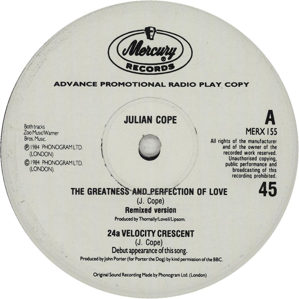 Julian Cope The Greatness And Perfection Of Love UK Promo 12" vinyl single (12 inch record / Maxi-single) MERX155