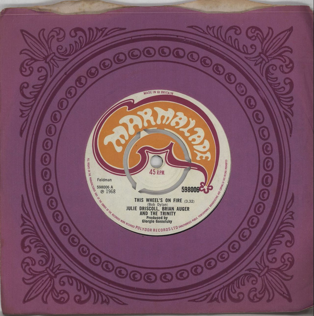 Julie Driscoll & Brian Auger This Wheel's On Fire - 3pr UK 7" vinyl single (7 inch record / 45) 598006