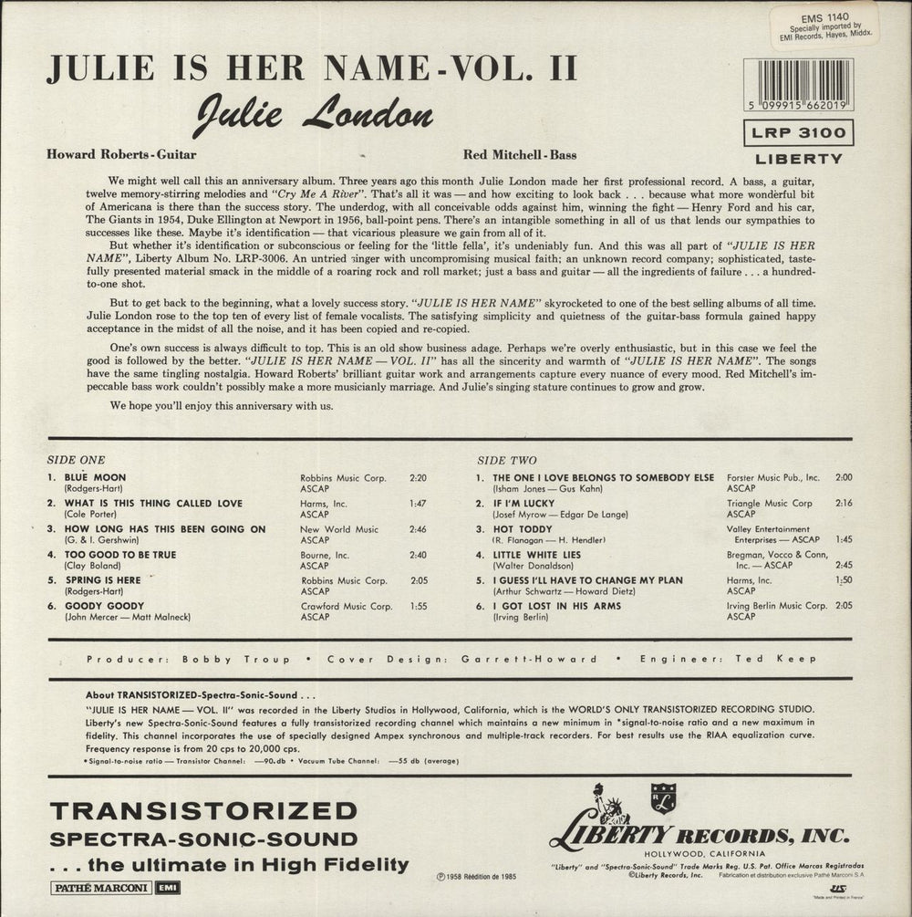 Julie London Julie Is Her Name Volume 2 French vinyl LP album (LP record) 5099915662019