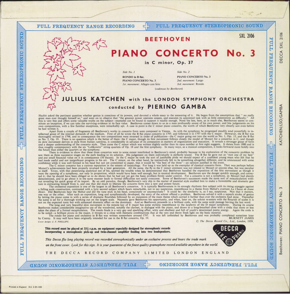 Julius Katchen Beethoven: Piano Concerto No. 3 - 1st UK vinyl LP album (LP record)