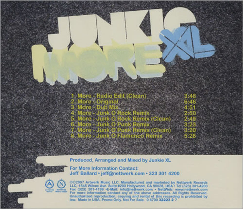 Junkie XL More US Promo CD single (CD5 / 5") 322232