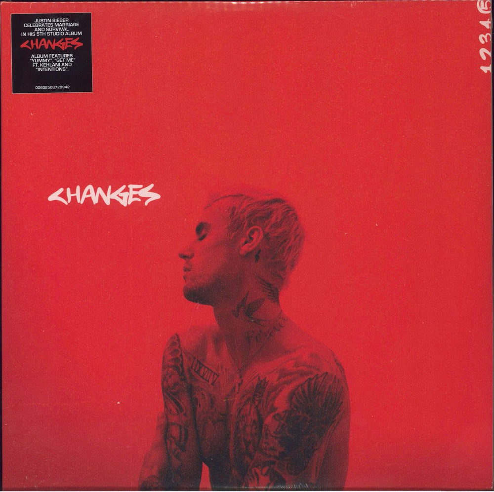 Justin Bieber Changes - Red Vinyl - Sealed UK 2-LP vinyl record set (Double LP Album) 00602508729942