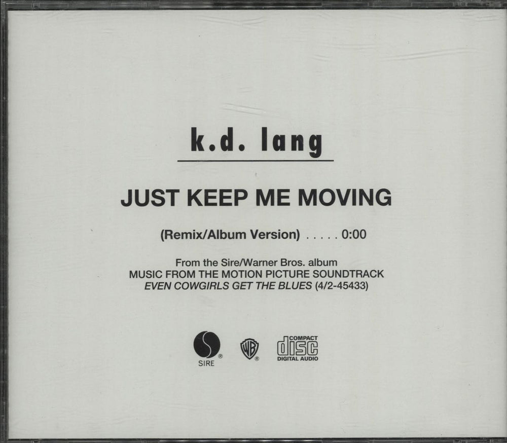 K.D. Lang Just Keep Moving - 1-track US Promo CD single (CD5 / 5") PRO-CD-6600