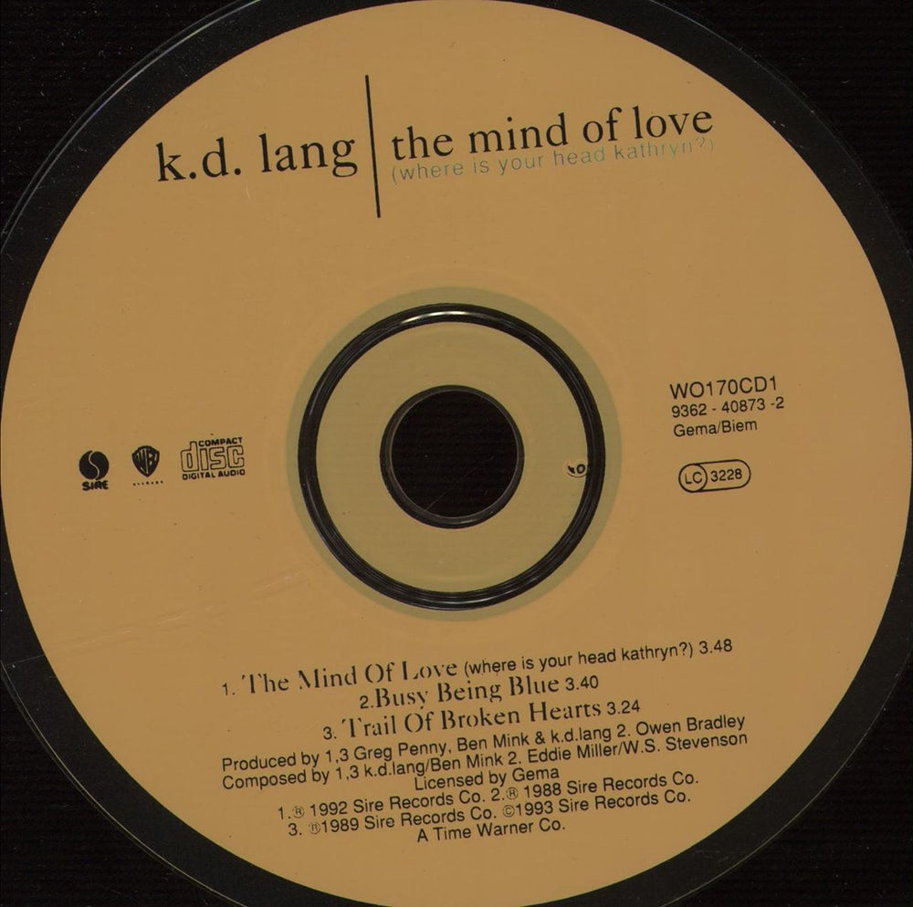 K.D. Lang The Mind Of Love - CD1 UK CD single (CD5 / 5") W0170CD1