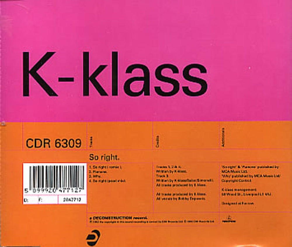 K-Klass So Right UK CD single (CD5 / 5") CDR6309