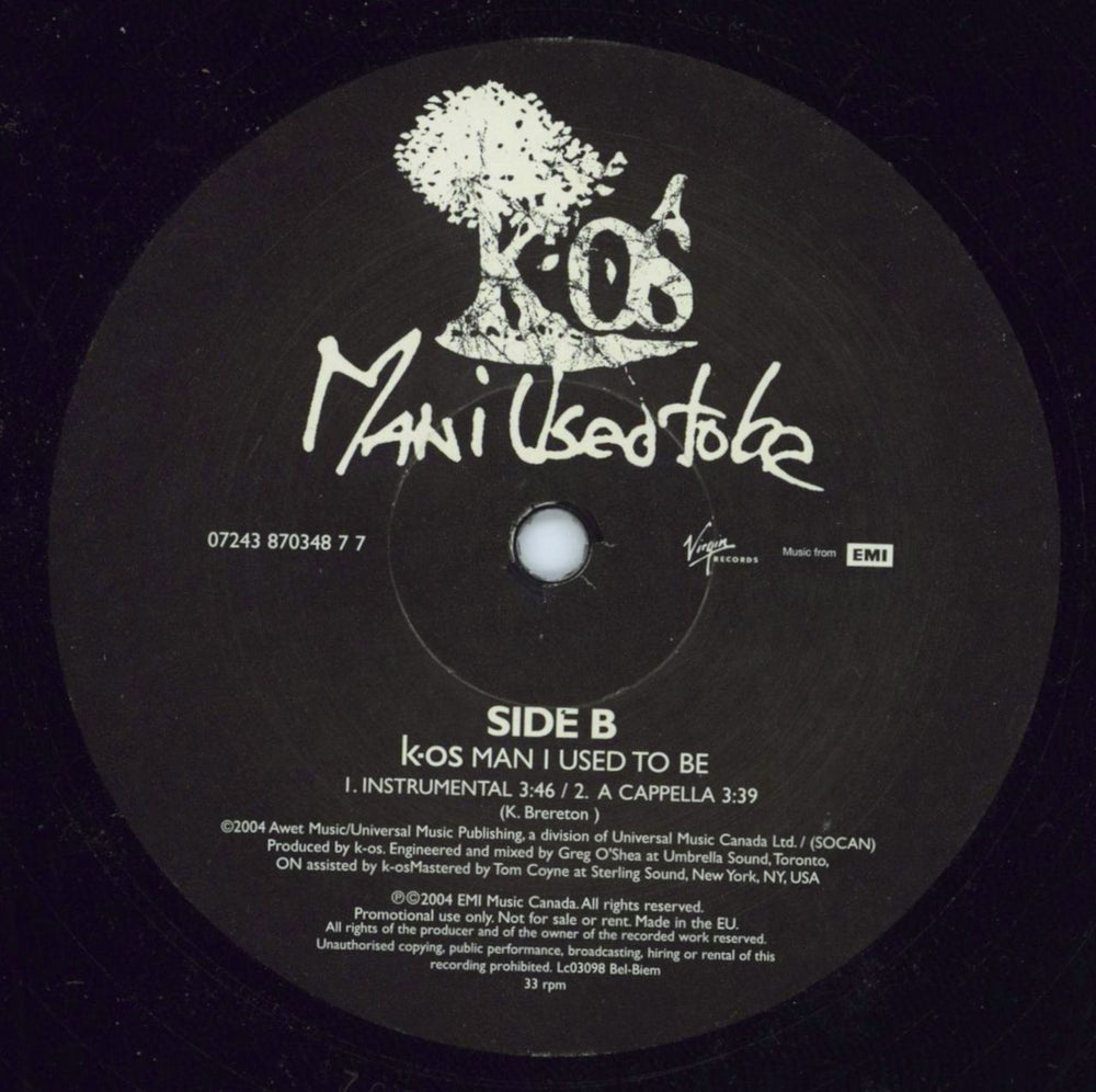 K-OS Man I Used To Be Canadian Promo 12" vinyl single (12 inch record / Maxi-single)