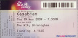 Kasabian West Ryder Pauper Lunatic Asylum Field Research + Ticket UK tour programme