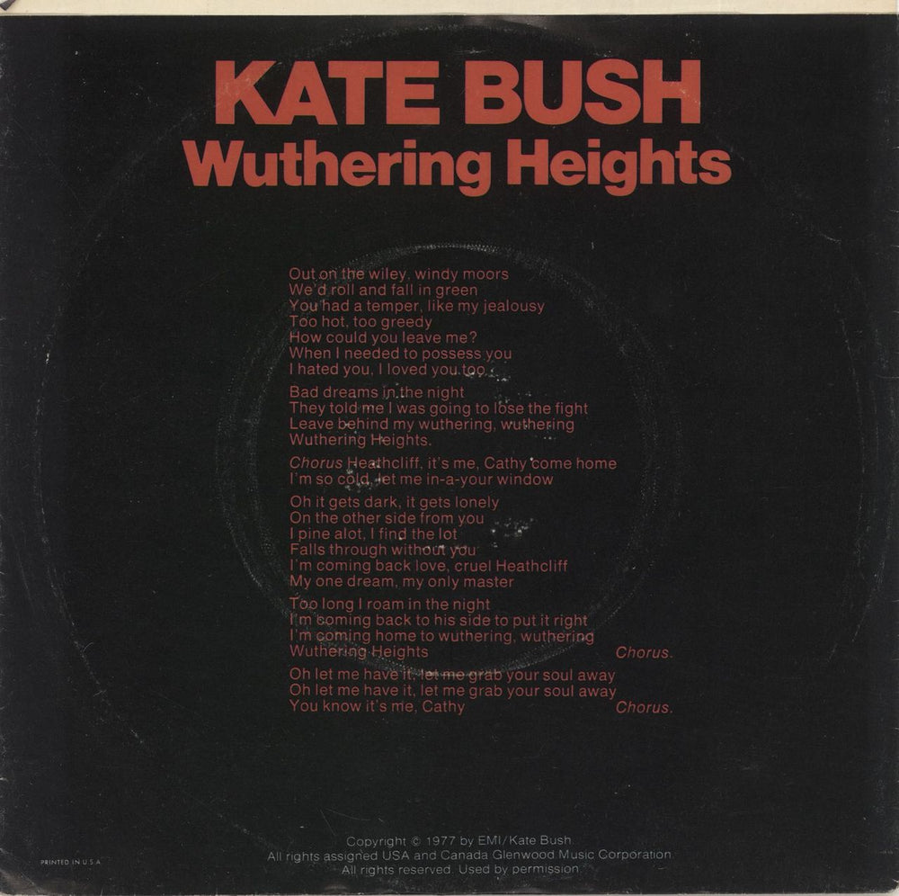 Kate Bush Wuthering Heights US 7" vinyl single (7 inch record / 45)