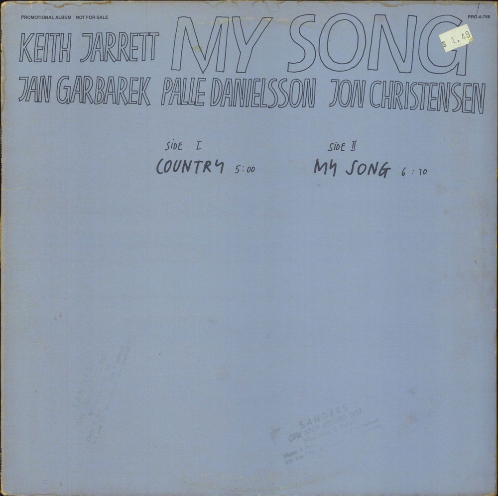 Keith Jarrett My Song - Promo US Promo 12" vinyl single (12 inch record / Maxi-single) PRO-A-768