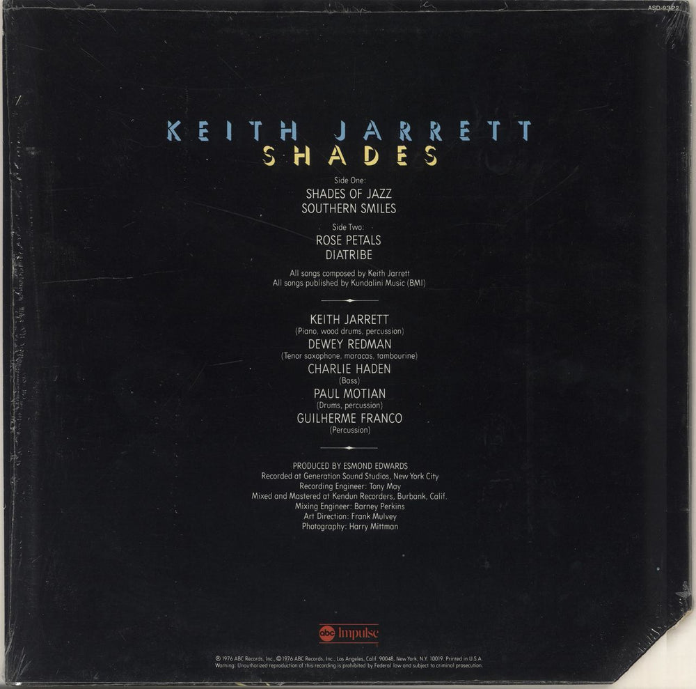 Keith Jarrett Shades US vinyl LP album (LP record)