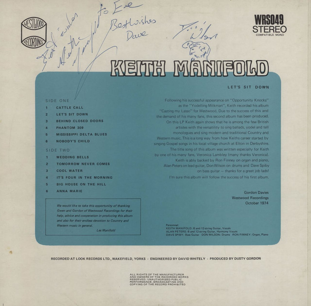 Keith Manifold Let's Sit Down - Autographed UK vinyl LP album (LP record)