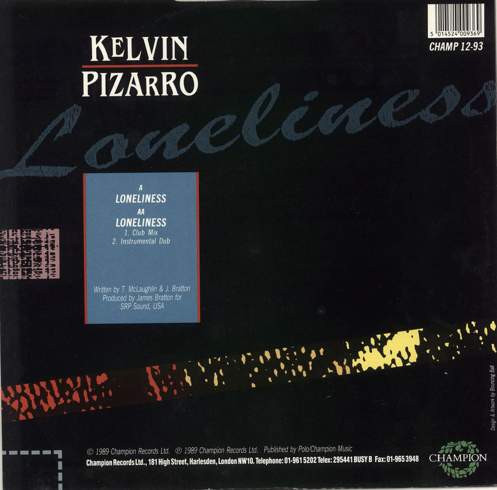 Kelvin Pizarro Loneliness UK 12" vinyl single (12 inch record / Maxi-single) 5014524009369