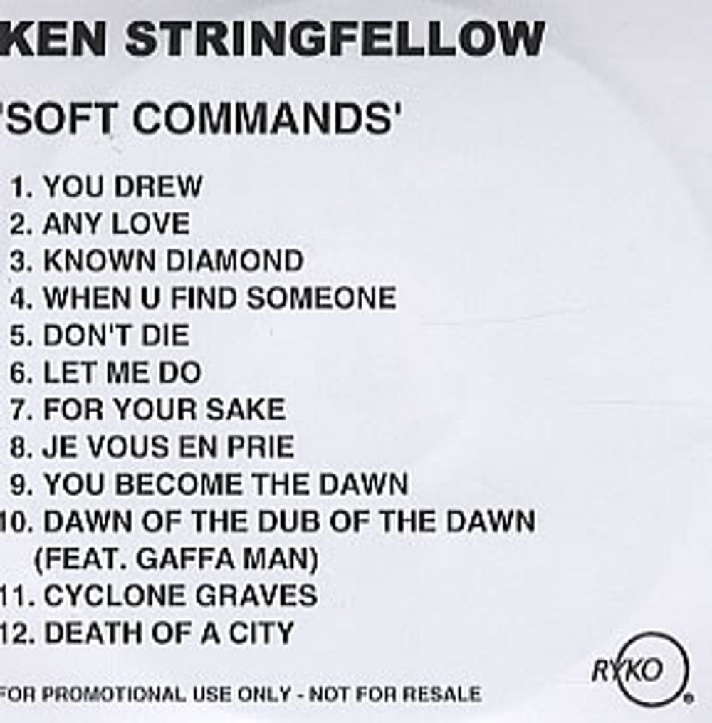 Ken Stringfellow Soft Commands UK Promo CD-R acetate CD-R ACETATE