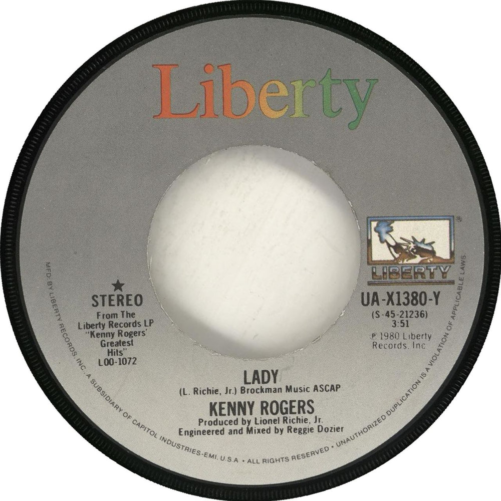 Kenny Rogers & The First Edition Lady US 7" vinyl single (7 inch record / 45) UA-X1380-Y