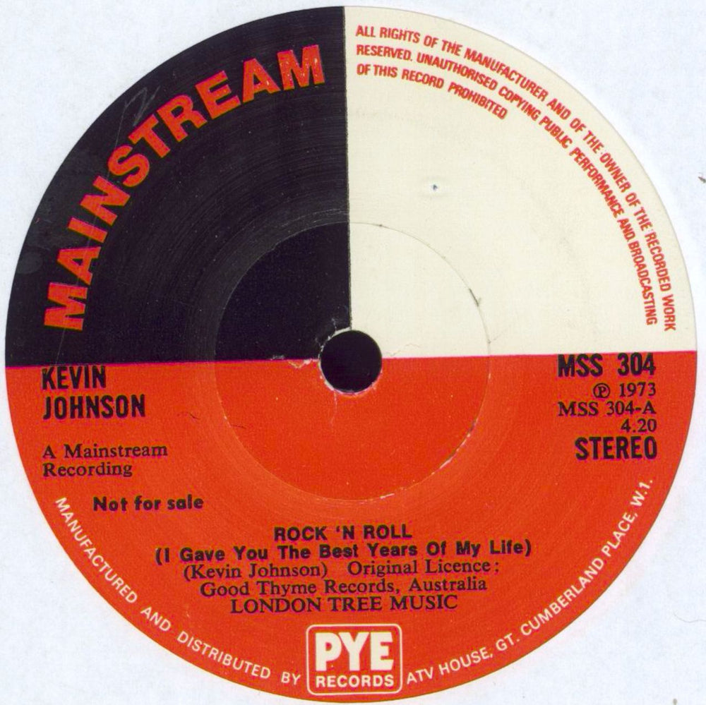 Kevin Johnson Rock 'N Roll (I Gave You The Best Years Of My Life) UK Promo 7" vinyl single (7 inch record / 45) MSS304