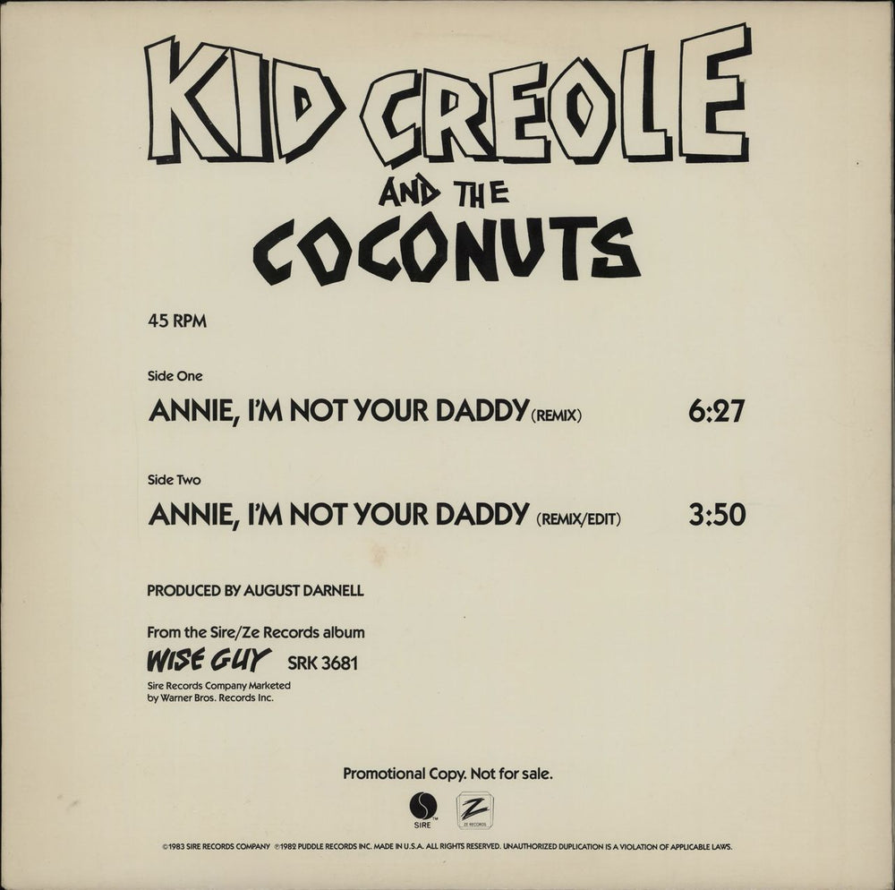 Kid Creole & The Coconuts Annie, I'm Not Your Daddy - 2-Track US Promo 12" vinyl single (12 inch record / Maxi-single) PRO-A-2005