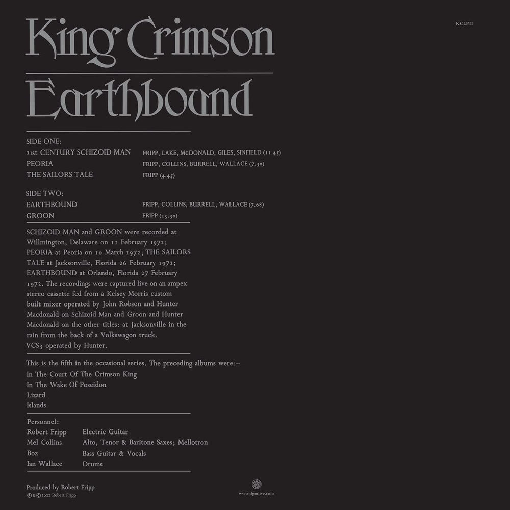 King Crimson Earthbound - 200 Gram Super Heavyweight Vinyl - Sealed UK vinyl LP album (LP record) KNCLPEA803002