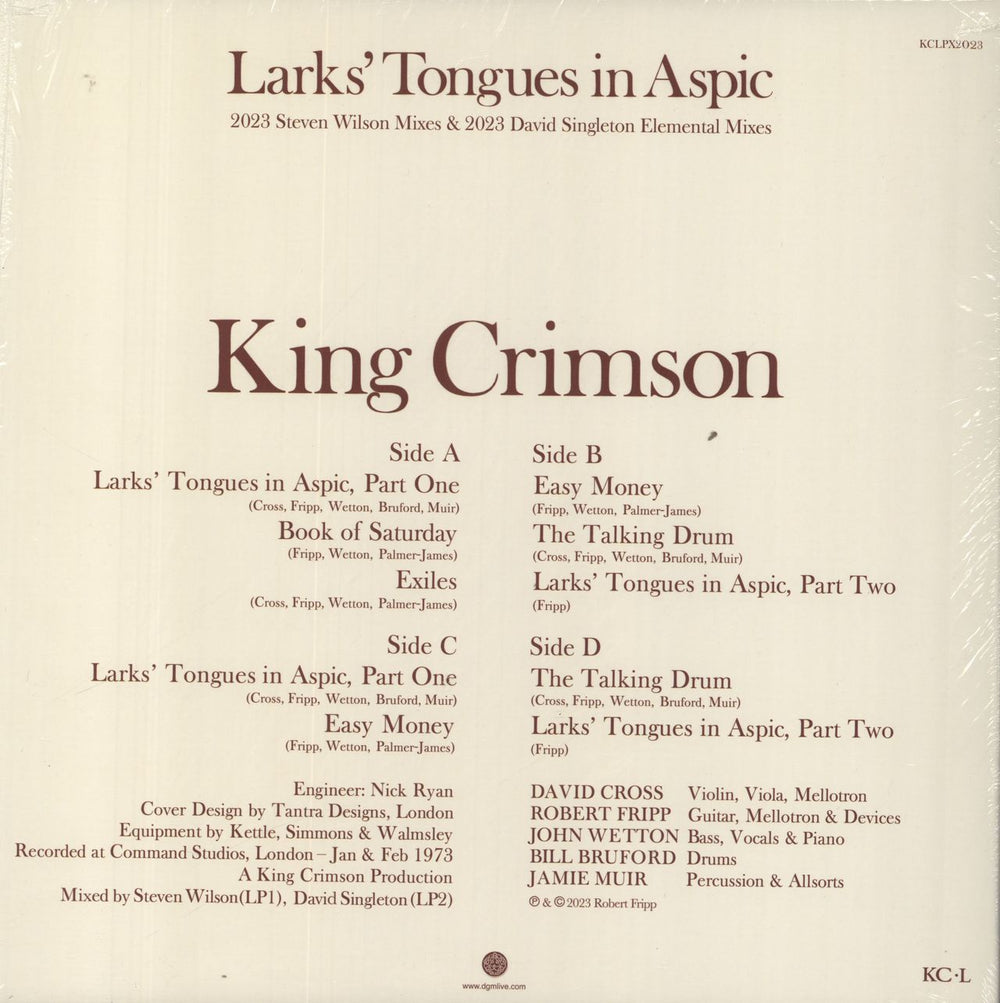 King Crimson Larks' Tongues In Aspic - 50th Anniversary 2023 Mixes - 200 Gram - Opened shrink UK 2-LP vinyl record set (Double LP Album) 633367795915