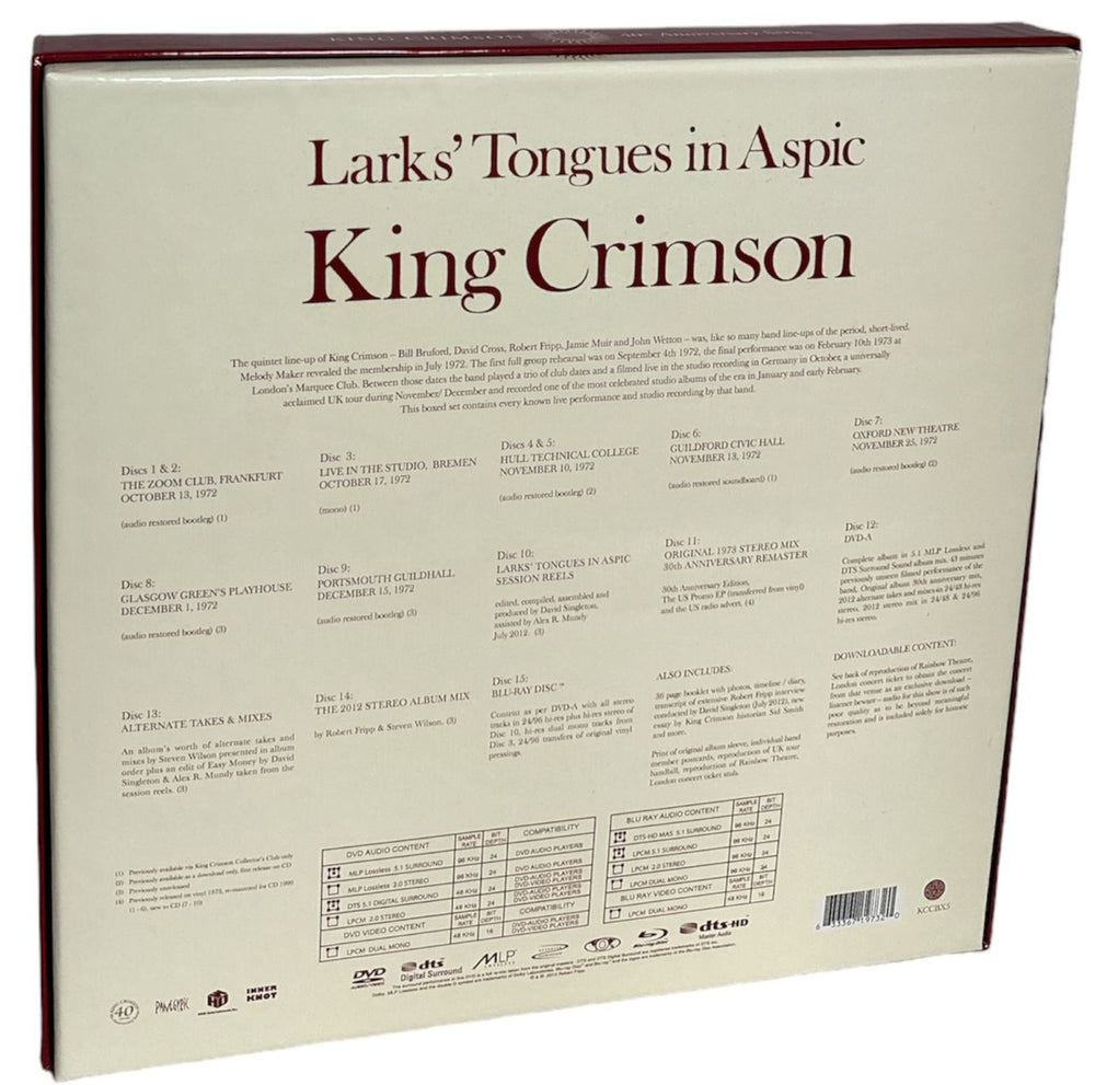 King Crimson Larks' Tongues In Aspic - The Complete Recordings UK CD Album Box Set 633367197320