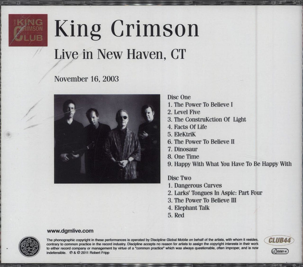 King Crimson Live In New Haven, CT (November 16, 2003) UK 2 CD album set (Double CD)