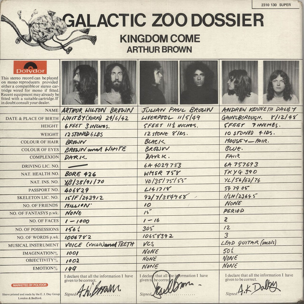 Kingdom Come (Arthur Brown) Galactic Zoo Dossier + Poster - EX UK vinyl LP album (LP record)