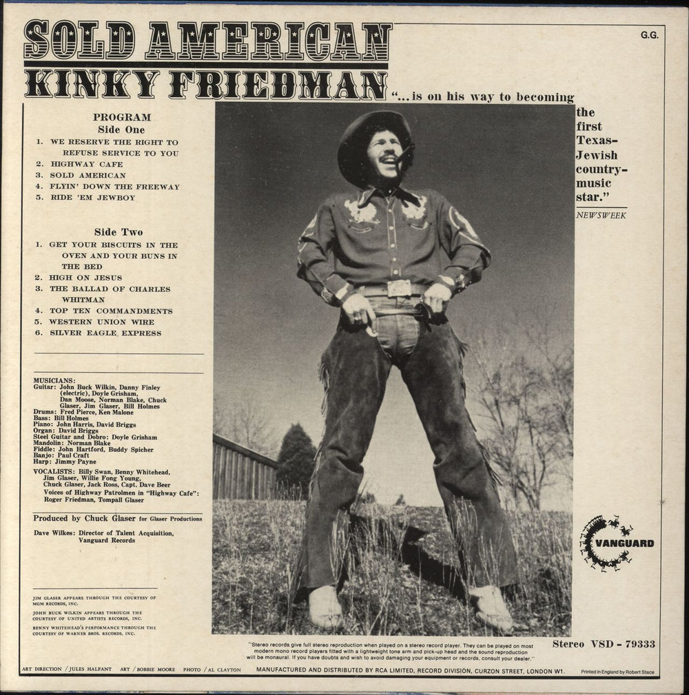 Kinky Friedman Sold American UK vinyl LP album (LP record)