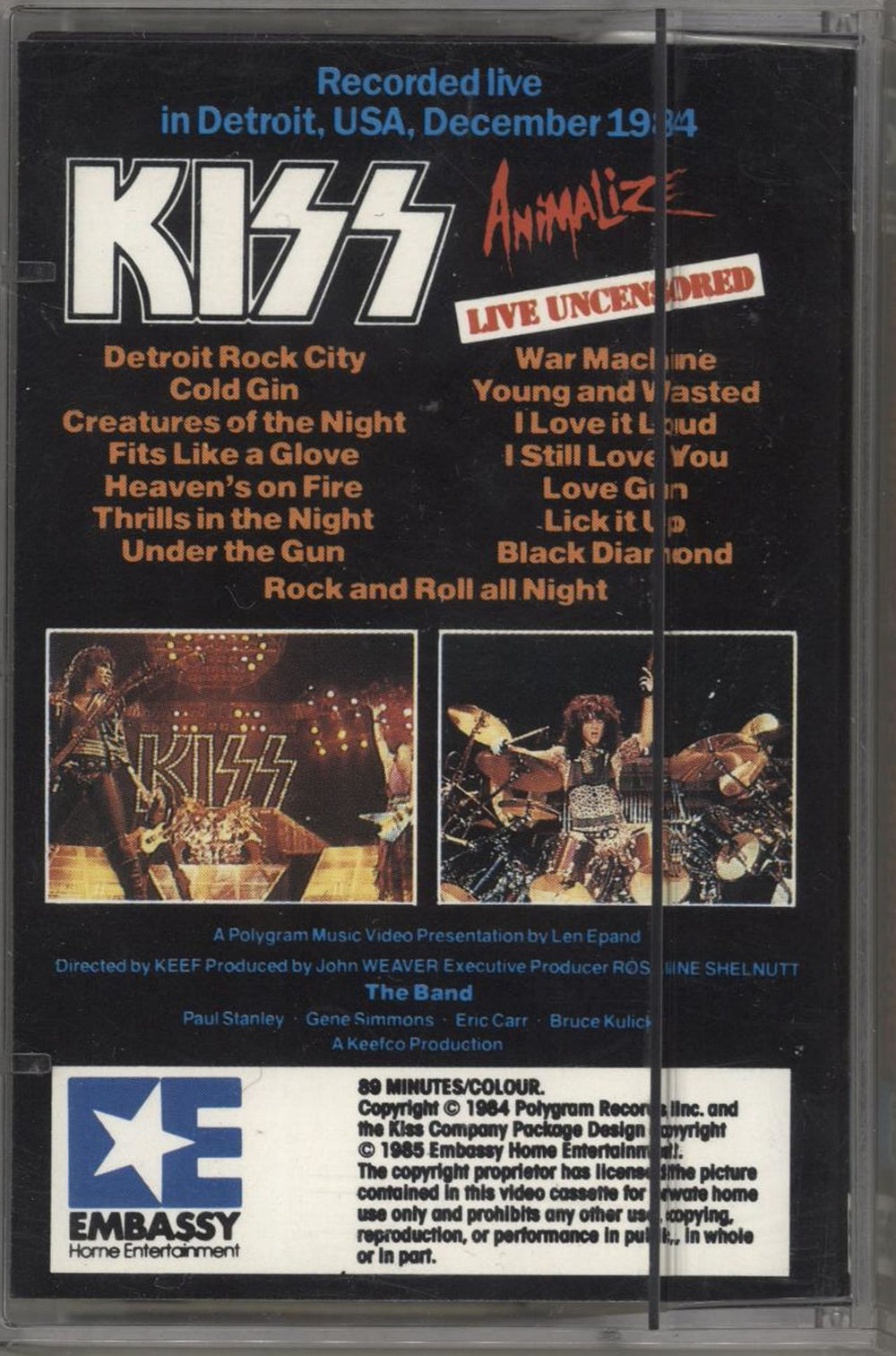 Kiss Animalize - Live Uncensored Video 8 Cassette UK video-8