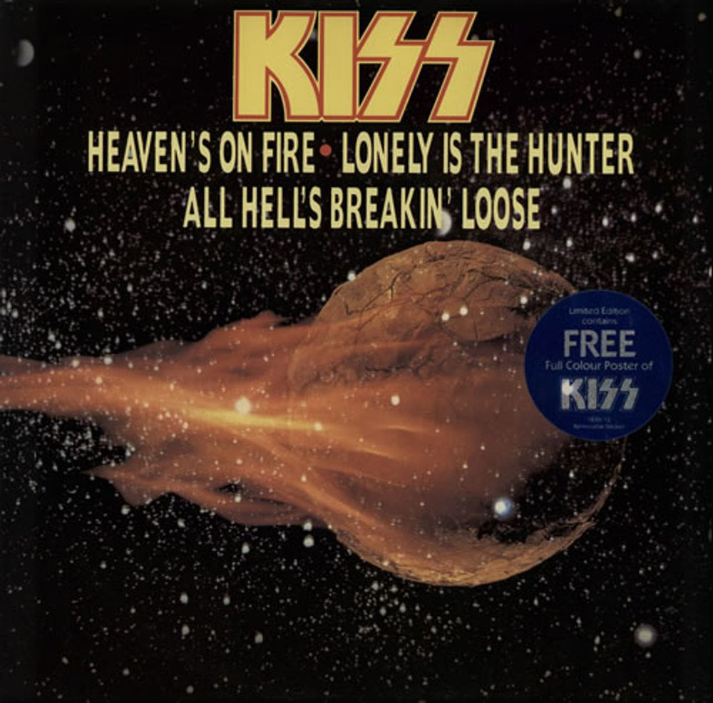 Kiss Heaven's On Fire + Poster UK 12" vinyl single (12 inch record / Maxi-single) VERX12