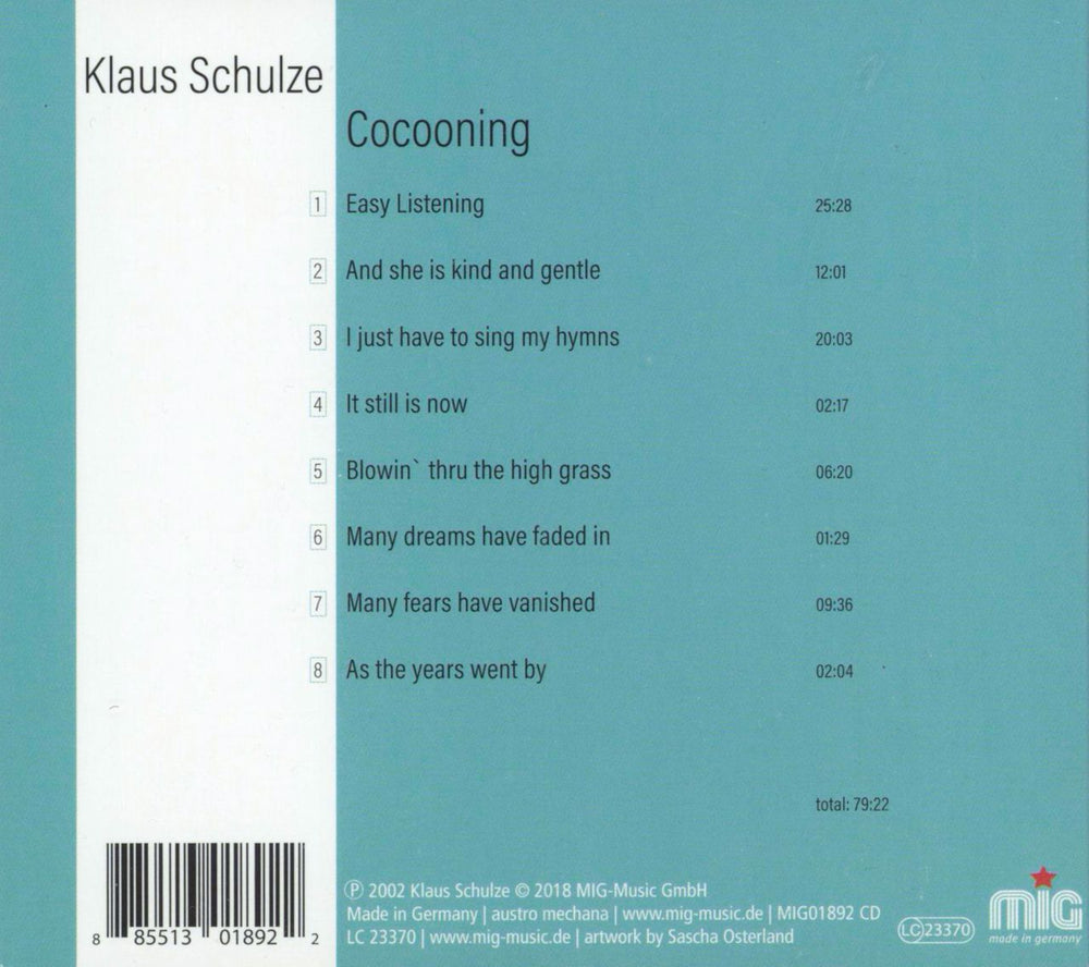 Klaus Schulze Cocooning German CD album (CDLP) 885513018922