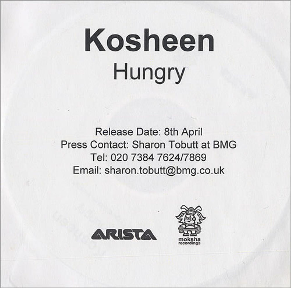 Kosheen Hungry UK Promo CD-R acetate CDR ACETATE