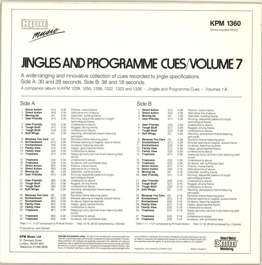 KPM Library Jingles And Programme Cues Volume 7 UK vinyl LP album (LP record)