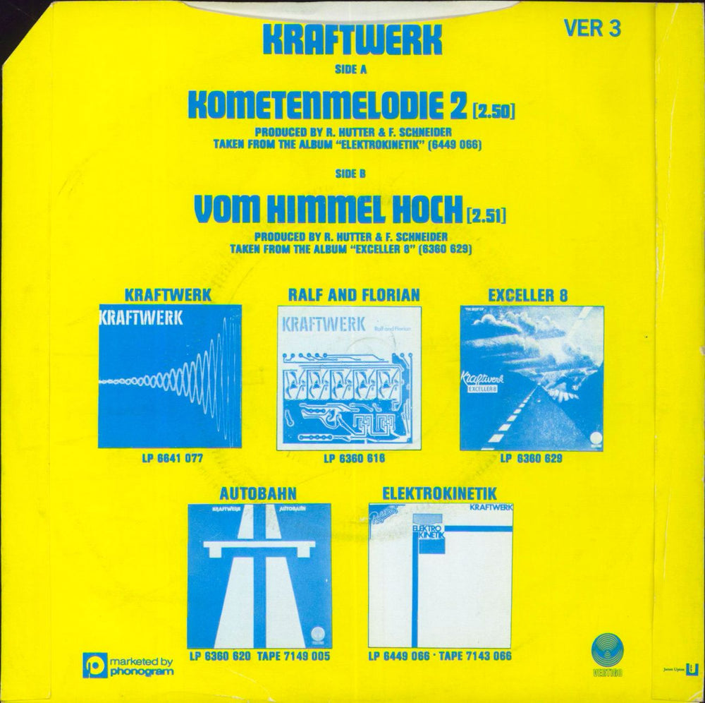 Kraftwerk Kometenmelodie 2 - Deletion Marked UK 7" vinyl single (7 inch record / 45) 042288043171