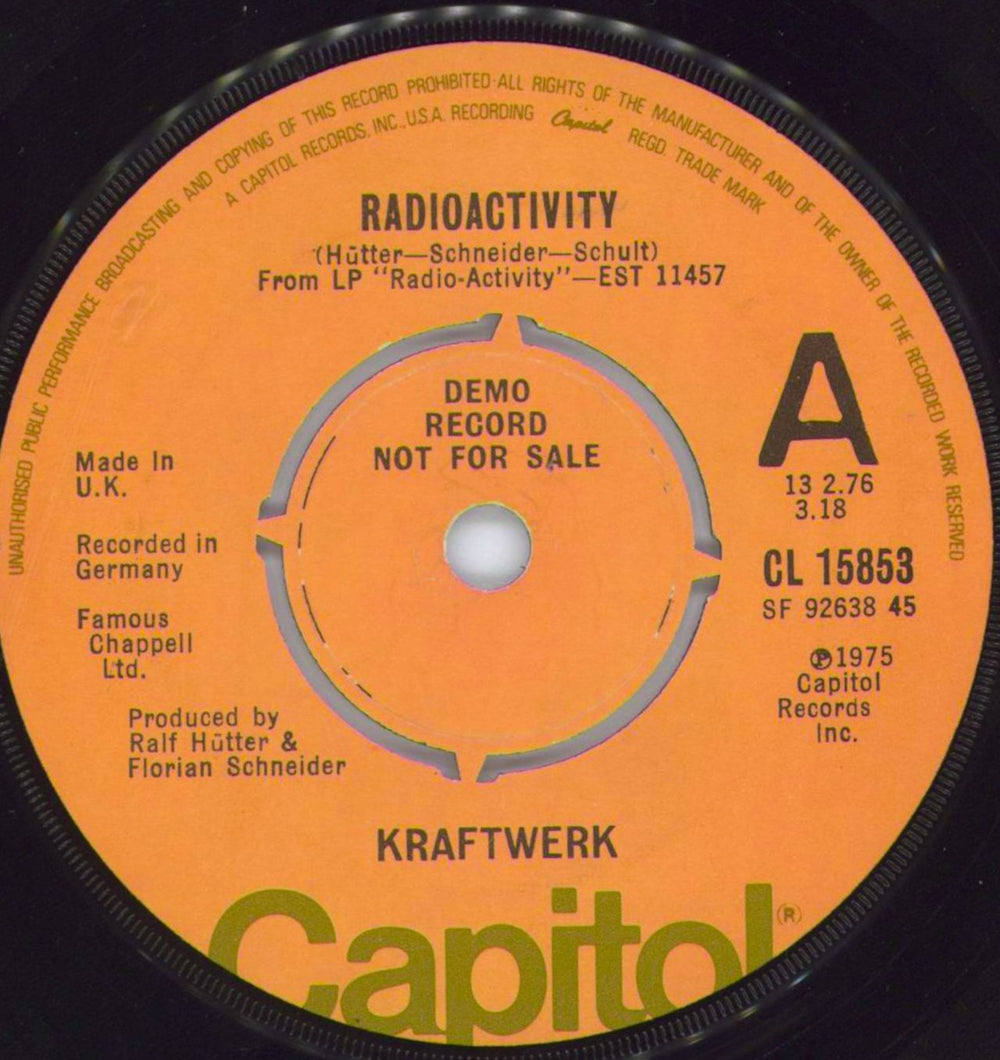 Kraftwerk Radioactivity UK Promo 7" vinyl single (7 inch record / 45) CL15853