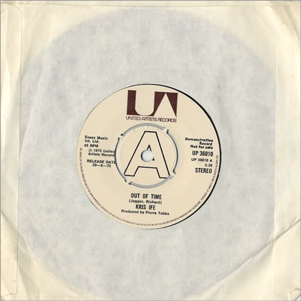 Kris Ife Out Of Time - A Label UK Promo 7" vinyl single (7 inch record / 45) UP36010