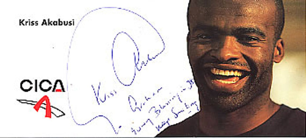 Kriss Akabusi Autographed Publicity Photocard UK Promo photograph SIGNED PHOTOCARD