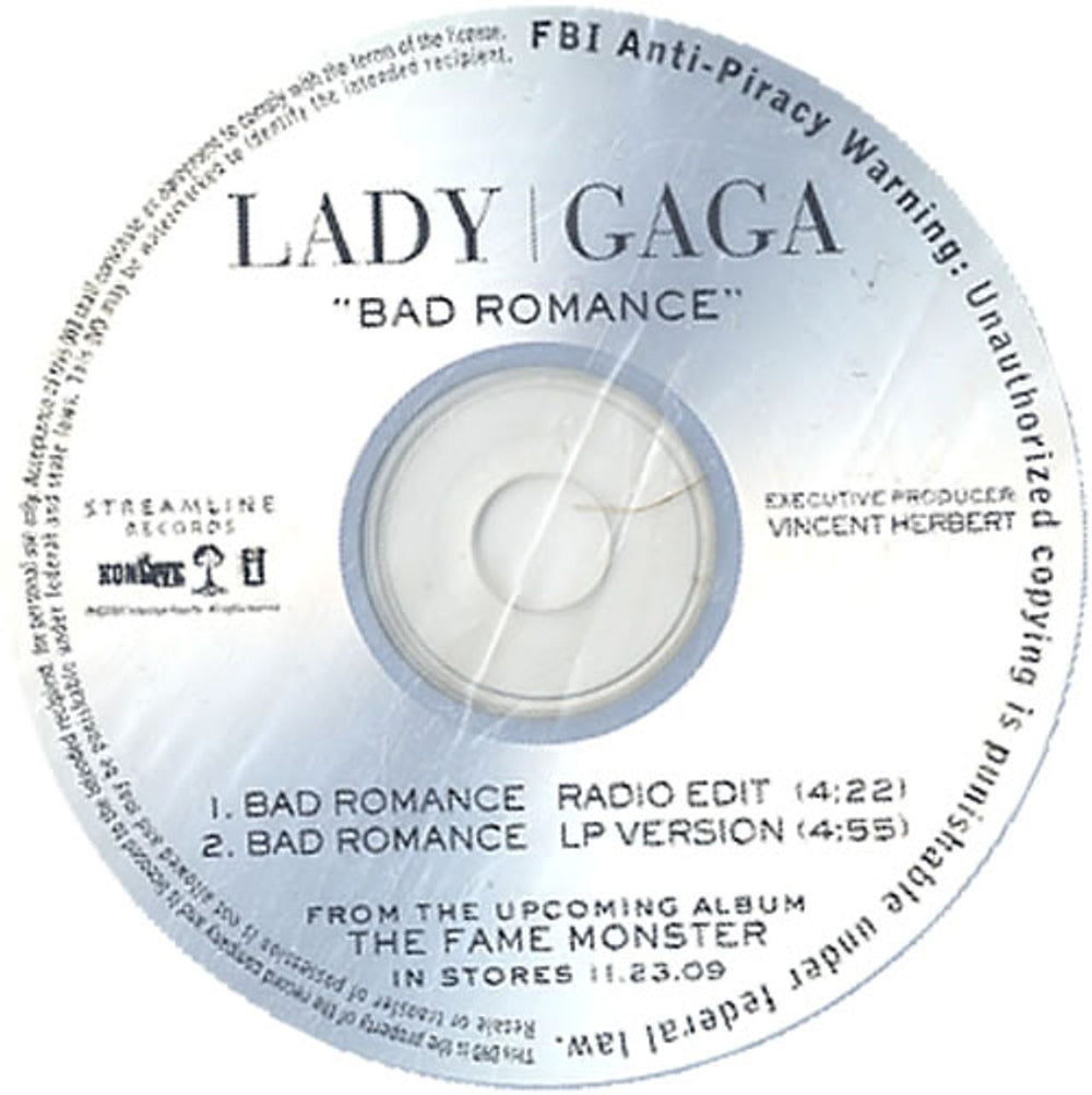 Lady Gaga Bad Romance UK Promo CD-R acetate CD-R