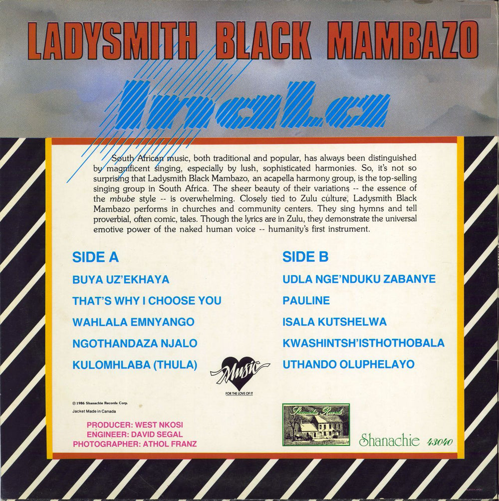 Ladysmith Black Mambazo Inala US vinyl LP album (LP record)