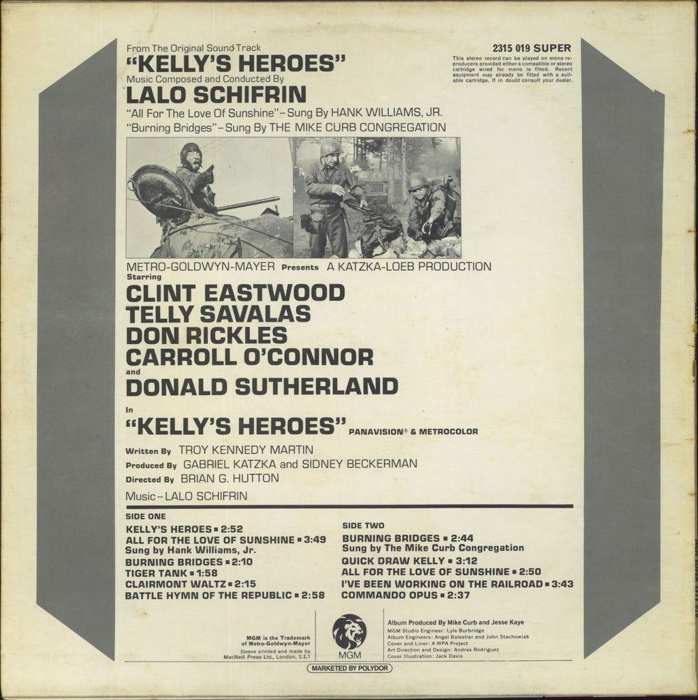 Lalo Schifrin Kelly's Heroes - VG UK vinyl LP album (LP record)