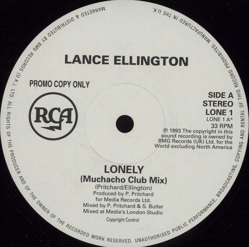 Lance Ellington Lonely (Muchacho Club Mix) UK Promo 12" vinyl single (12 inch record / Maxi-single) LONE1