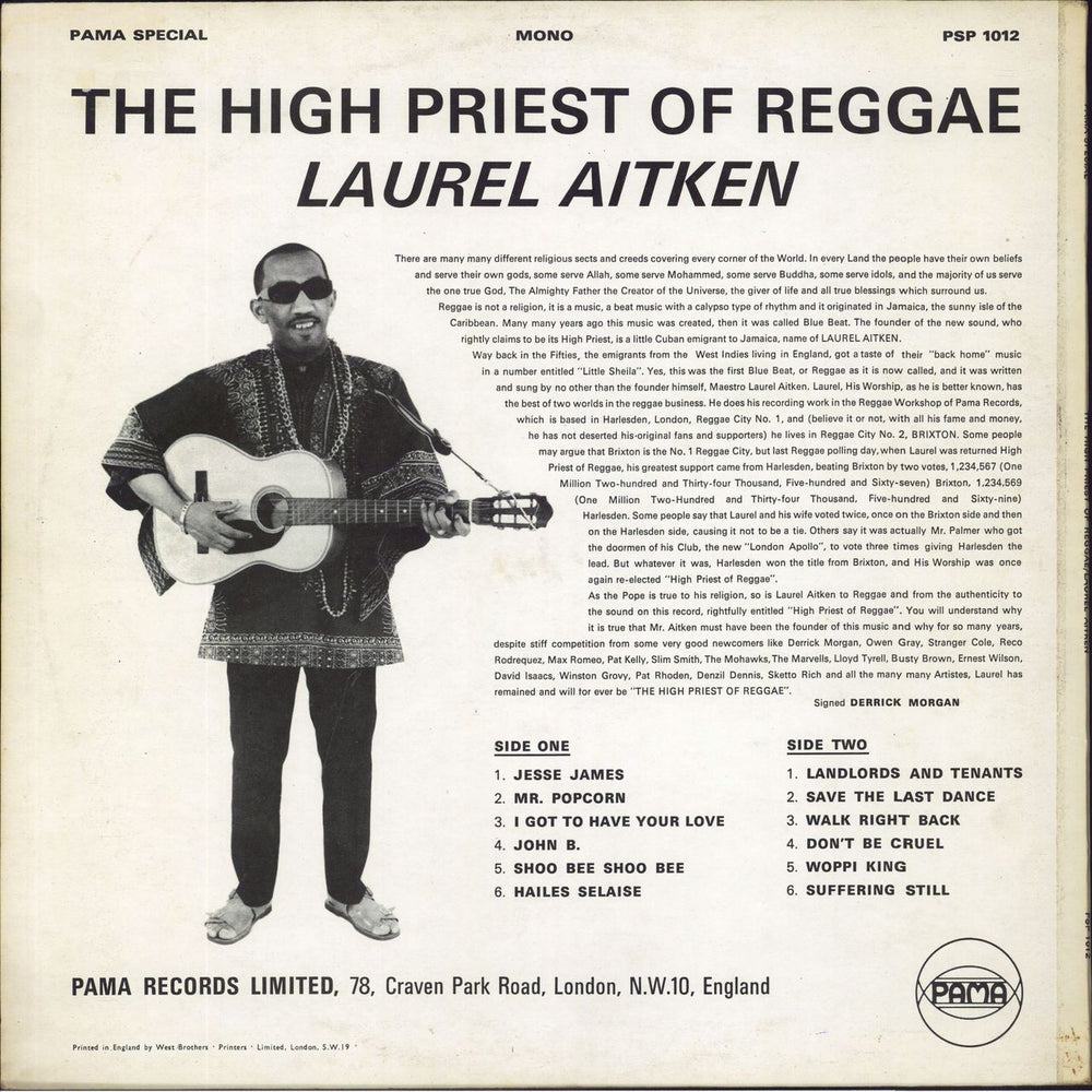 Laurel Aitken The High Priest Of Reggae UK vinyl LP album (LP record)