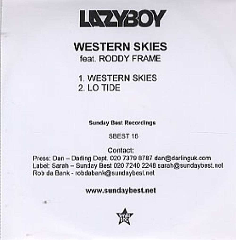 Lazyboy Western Skies UK Promo CD-R acetate CD-R ACETATE