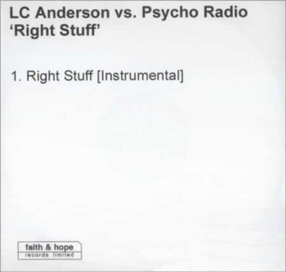 LC Anderson vs Psycho Radio Right Stuff Instrumental UK Promo CD-R acetate CD-R ACETATE